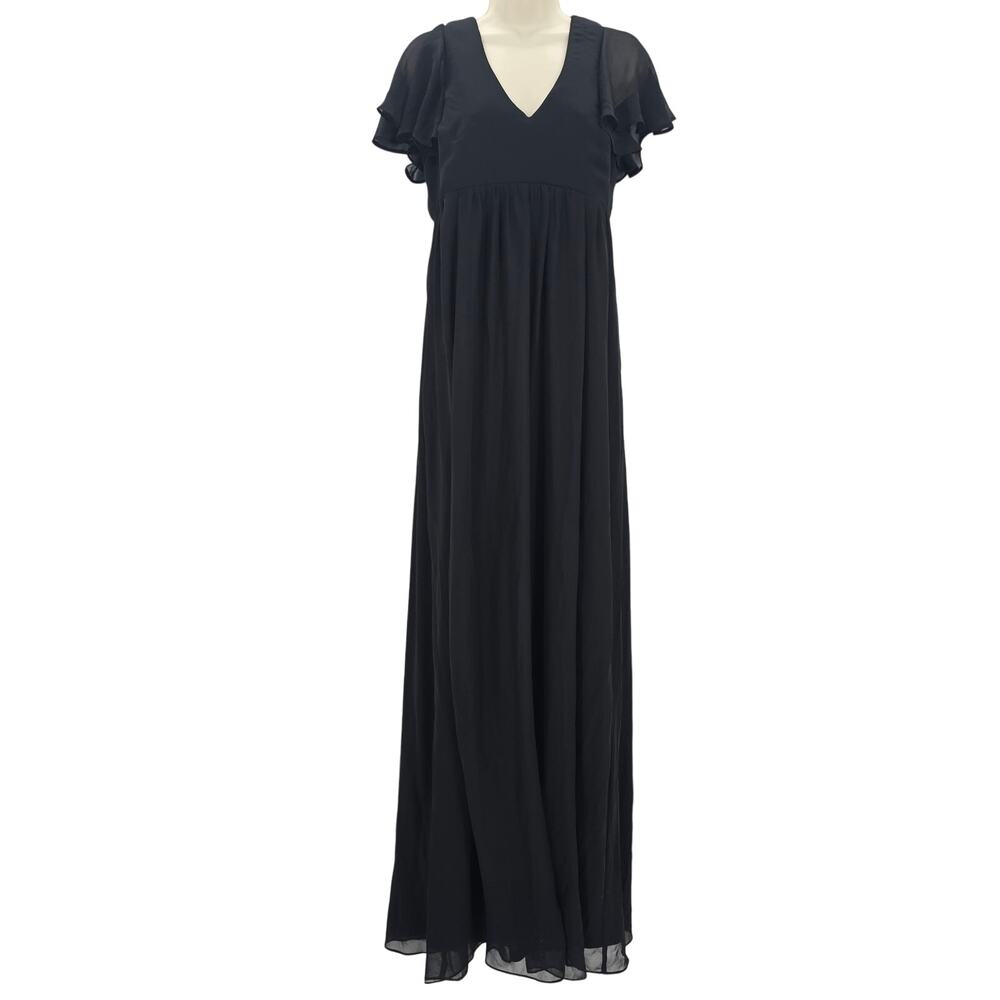 Birdy Grey Womans size S Hannah Empire V-Neck Chiffon Maxi Dress Gown Black NWOT